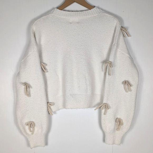 Luna + Ivy Cardigan Sweater Women’s S Ivory Cream 3D Bow Applique Cropped Knit - Picture 2 of 15